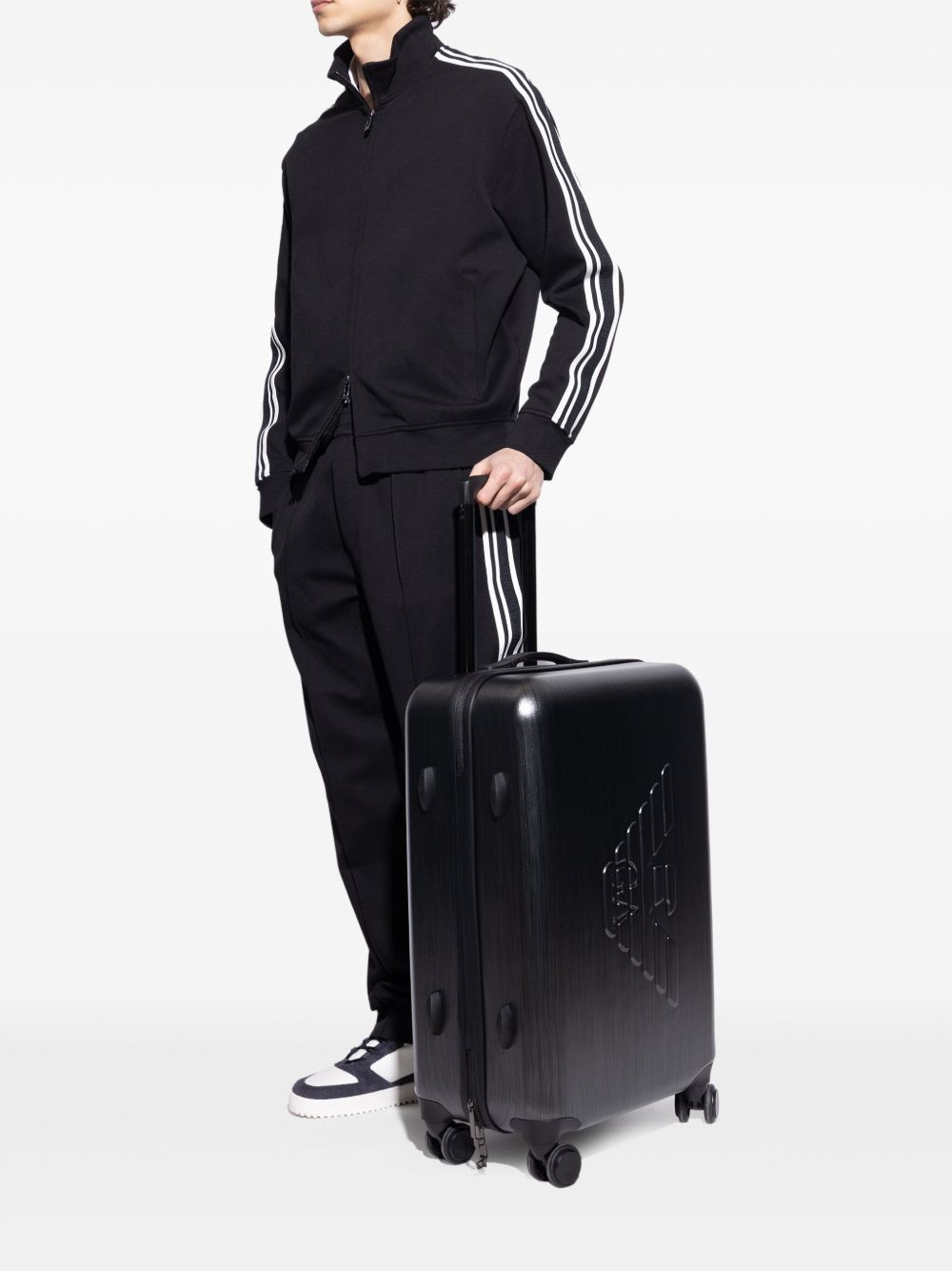 Trolley medio grigio scuro con logo impresso e quattro ruote EM001930AF15459 U8097 EMPORIO ARMANI 