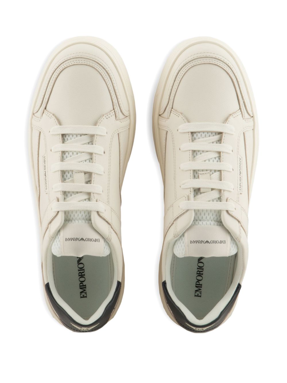 Sneakers ecru con pannelli in pelle e chiusura con lacci EM003702AF19573 M0019 EMPORIO ARMANI 