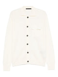 White merino wool cardigan with V-neck and button closure