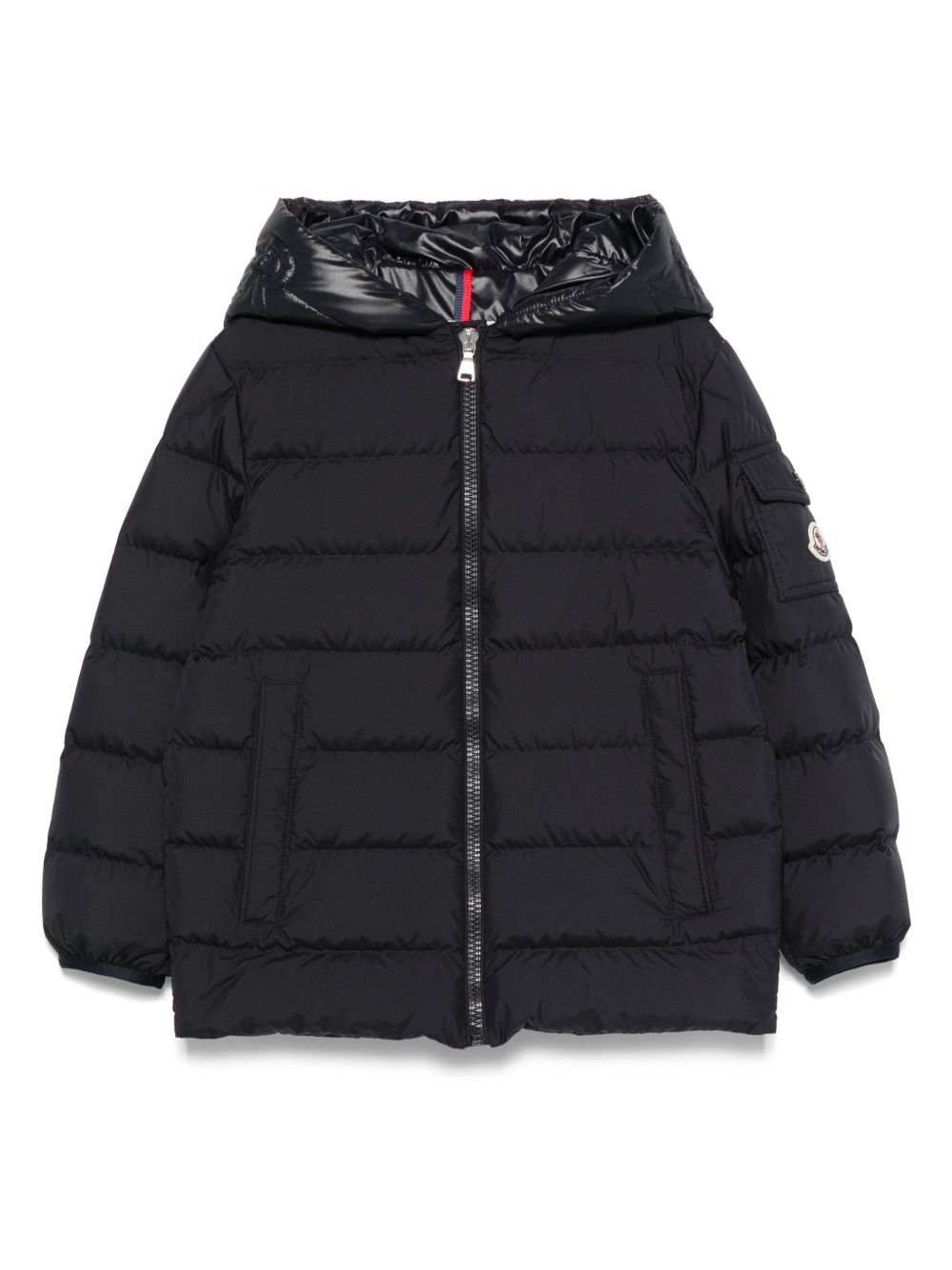 Piumino con Cappuccio e Logo Trapuntato K29541A00004597YW 778 MONCLER KIDS 