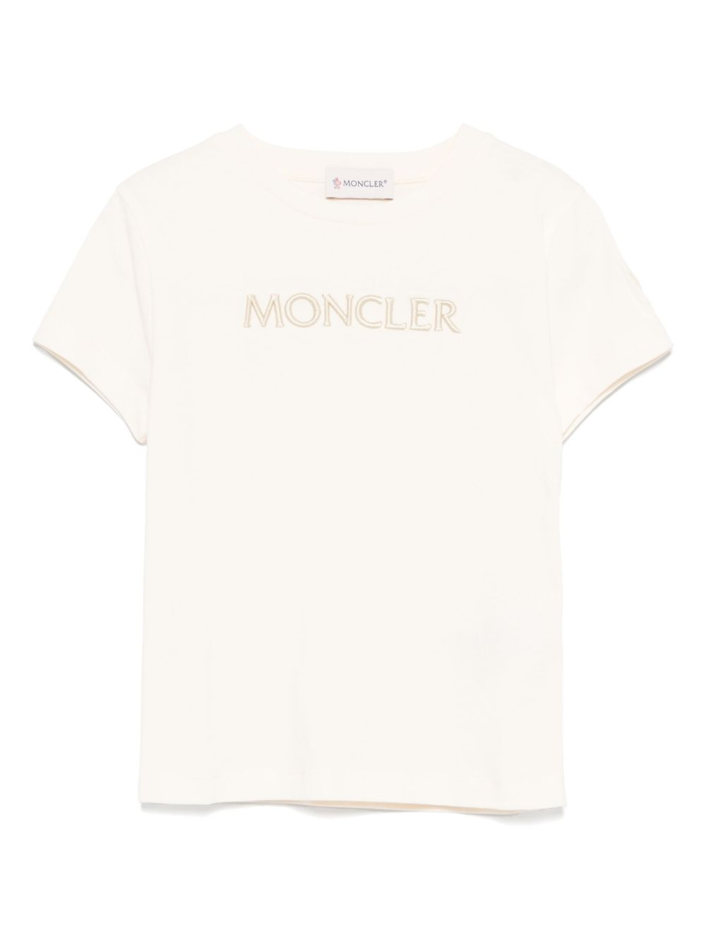 T-shirt Beige Chiaro con Logo Ricamato K29548C0001689AT9 050 MONCLER KIDS 