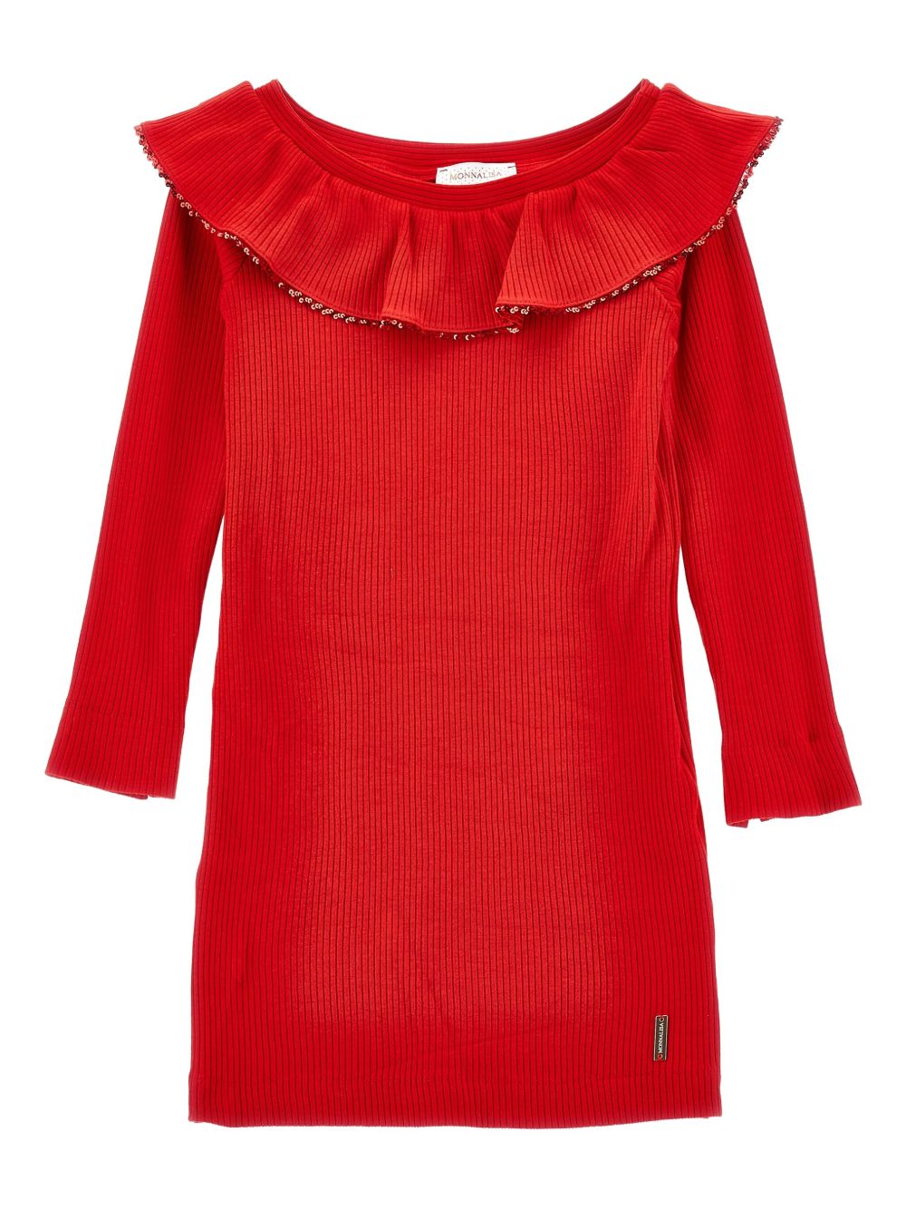 Abito Rosso Brillante in Maglia a Coste 71F9026214 0043 MONNALISA KIDS 