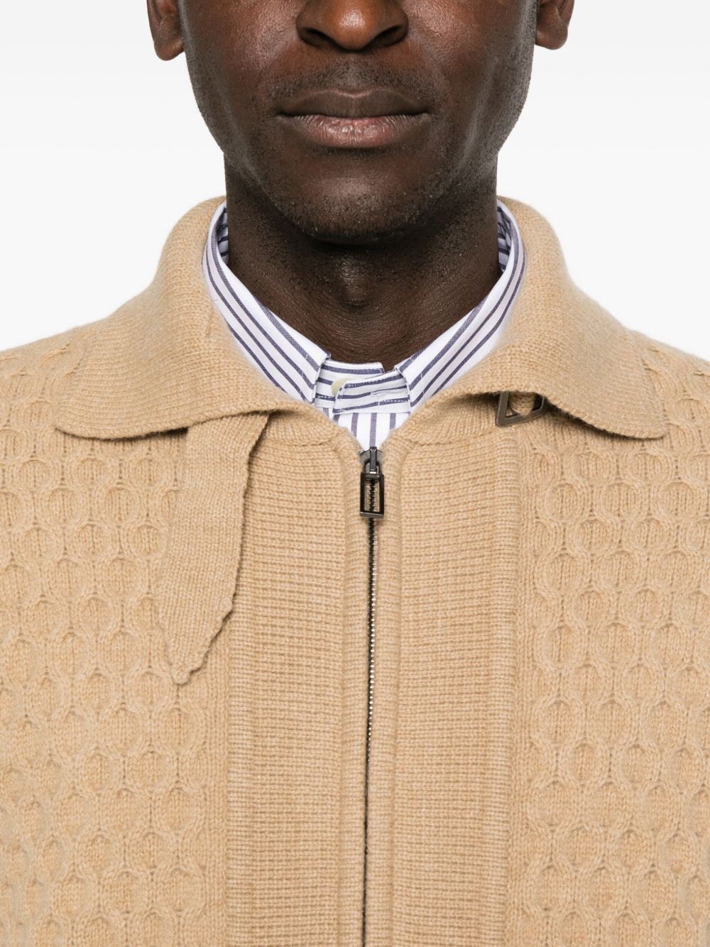 Cardigan nocciola con zip e fantasia Honeycomb AO01F004 1178 PAOLO PECORA 