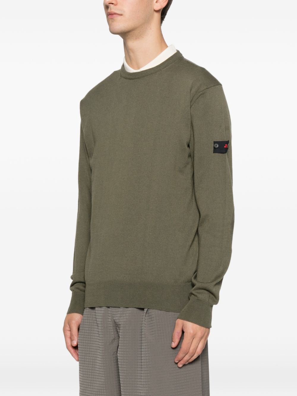 Maglione verde bosco a collo giro con toppa PEU561199011919 690 PEUTEREY 