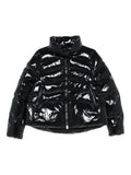 Black down jacket with zip fastening and welt pockets