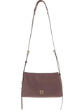 Mahogany red leather shoulder bag with Love Birds decoration