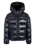 Giacca nera  design trapuntato con zip cappuccio