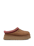 Chestnut suede slippers with contrasting stitching