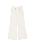 Pantalone con bottoni dorati panna