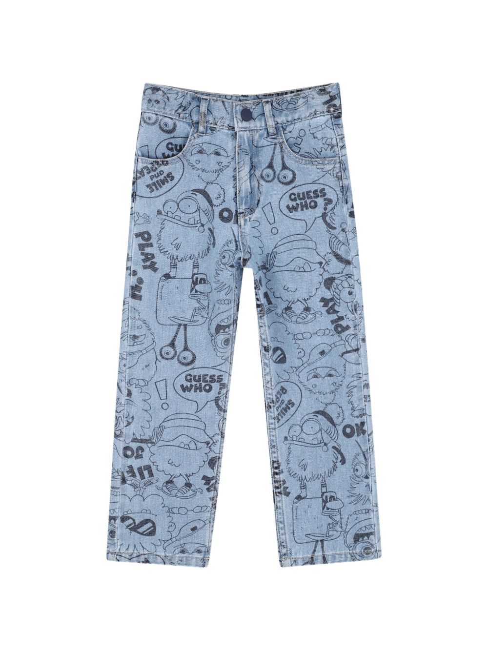 Pantaloni in denim con an all-over "monstars", 4 tasche, vita regolabile con zip. Vestibilità regolare. U22325 Z18 BILLIE BLUSH KIDS 
