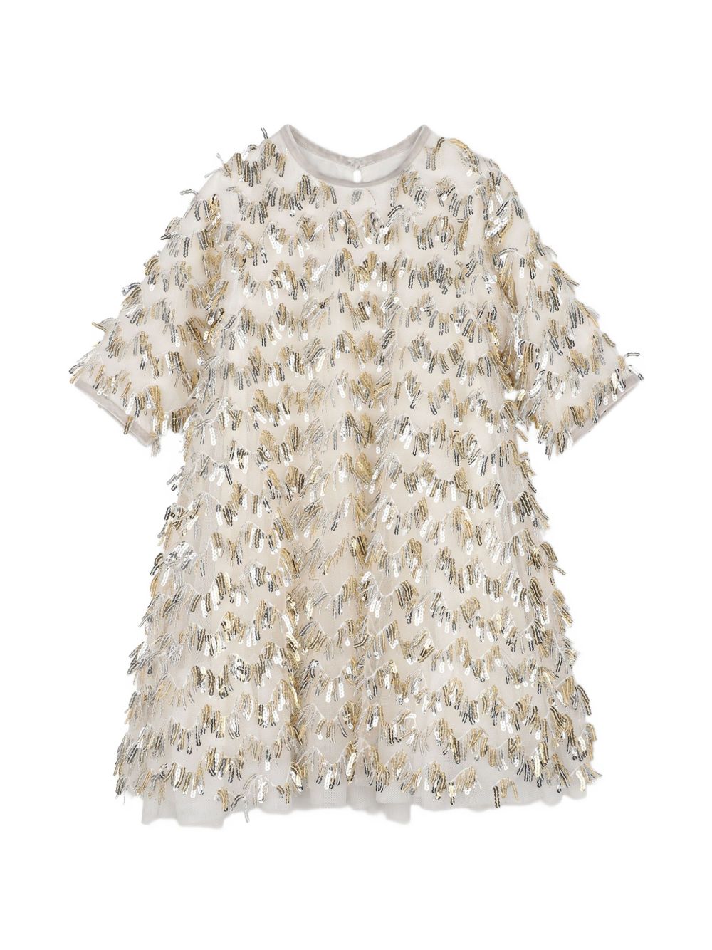 Ceremony vestito in mesh con paillettes fringes, fodera, maniche corte, mesh ruffle al fondo, chiusura con bottoni al retro. U22354 T07 BILLIE BLUSH KIDS 