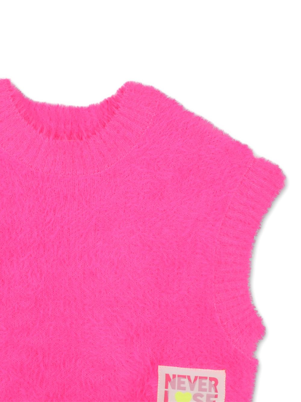 Senza maniche maglione in maglia in filato morbido, etichetta fantasia sul davanti. U22393 47A BILLIE BLUSH KIDS 