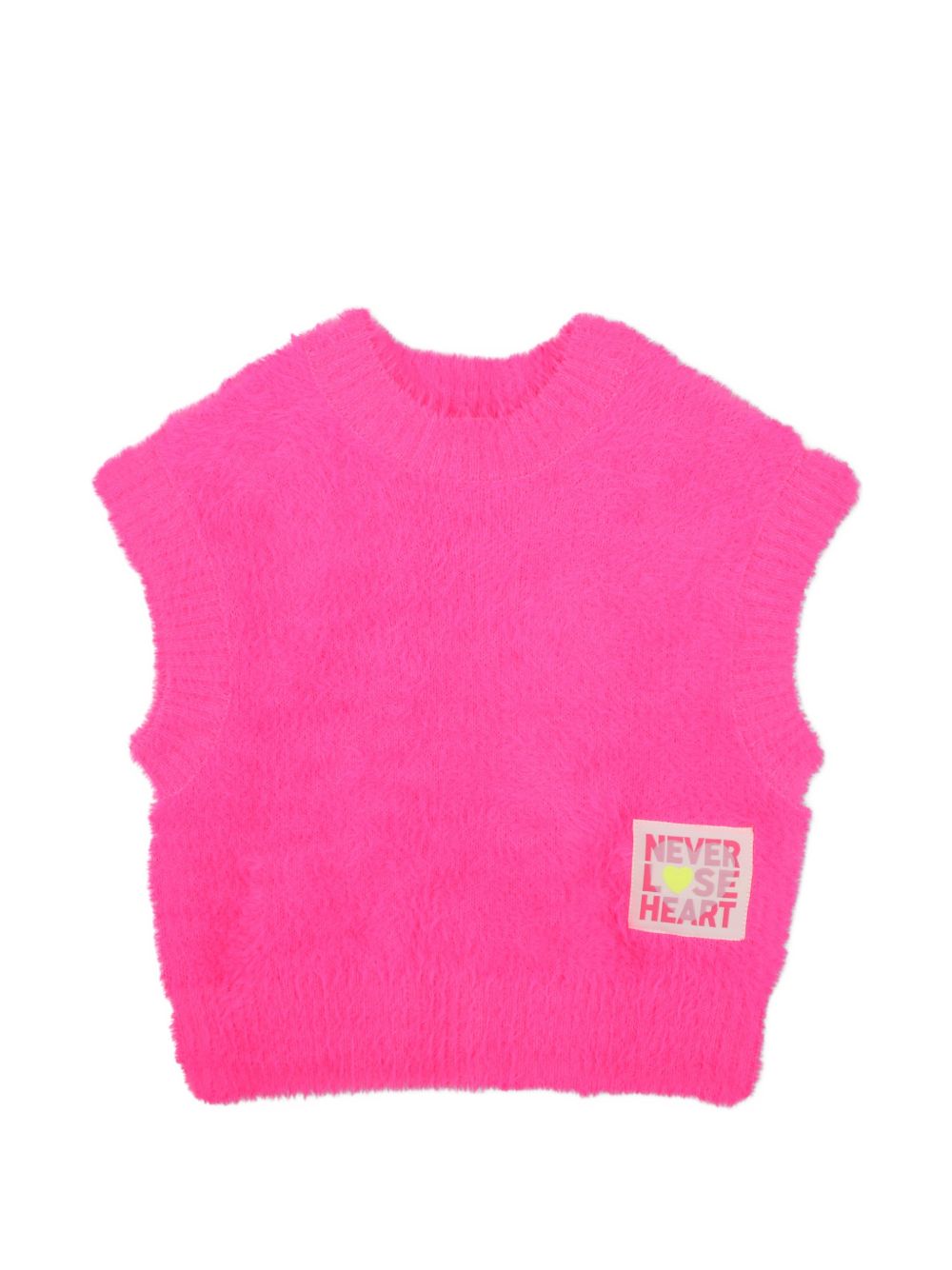 Senza maniche maglione in maglia in filato morbido, etichetta fantasia sul davanti. U22393 47A BILLIE BLUSH KIDS 