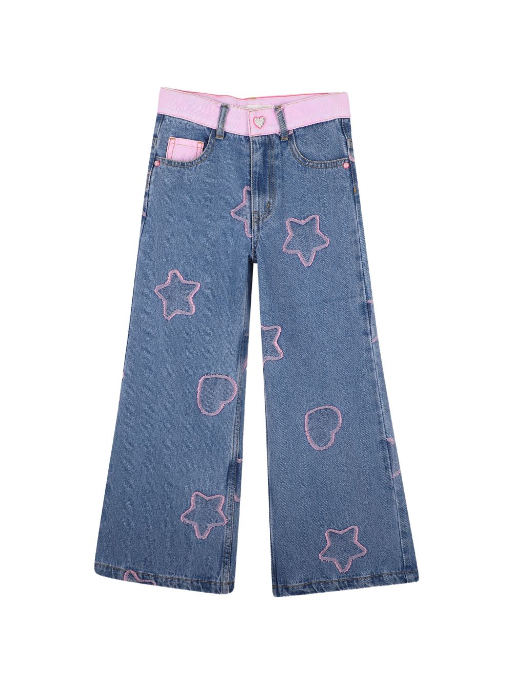 Jacquard bicolore pantaloni in denim, 5 tasche, vita regolabile con patta, cintura e taschino portamonete in twill a contrasto. Vestibilità ampia. U22416 Z10 BILLIE BLUSH KIDS 