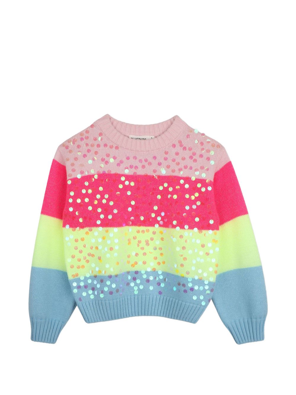 A righe maglione in maglia, ricamato con paillettes trasparenti lucide sul davanti. U22469 Z41 BILLIE BLUSH KIDS 