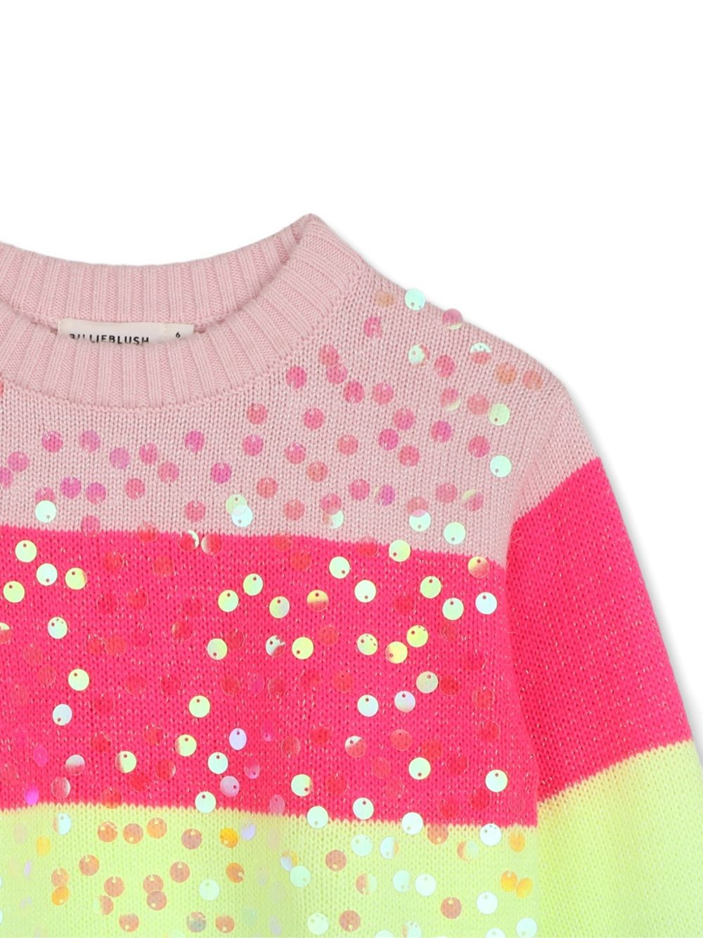 A righe maglione in maglia, ricamato con paillettes trasparenti lucide sul davanti. U22469 Z41 BILLIE BLUSH KIDS 