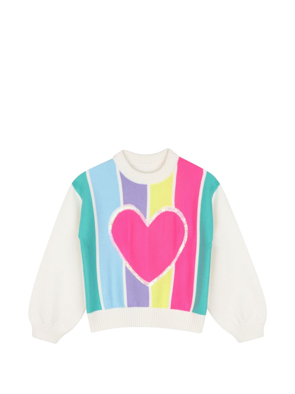 A righe maglione in maglia con ricamo con paillettes around cuore jacquard, maniche e retro in tinta unita. U22470 Z41 BILLIE BLUSH KIDS 