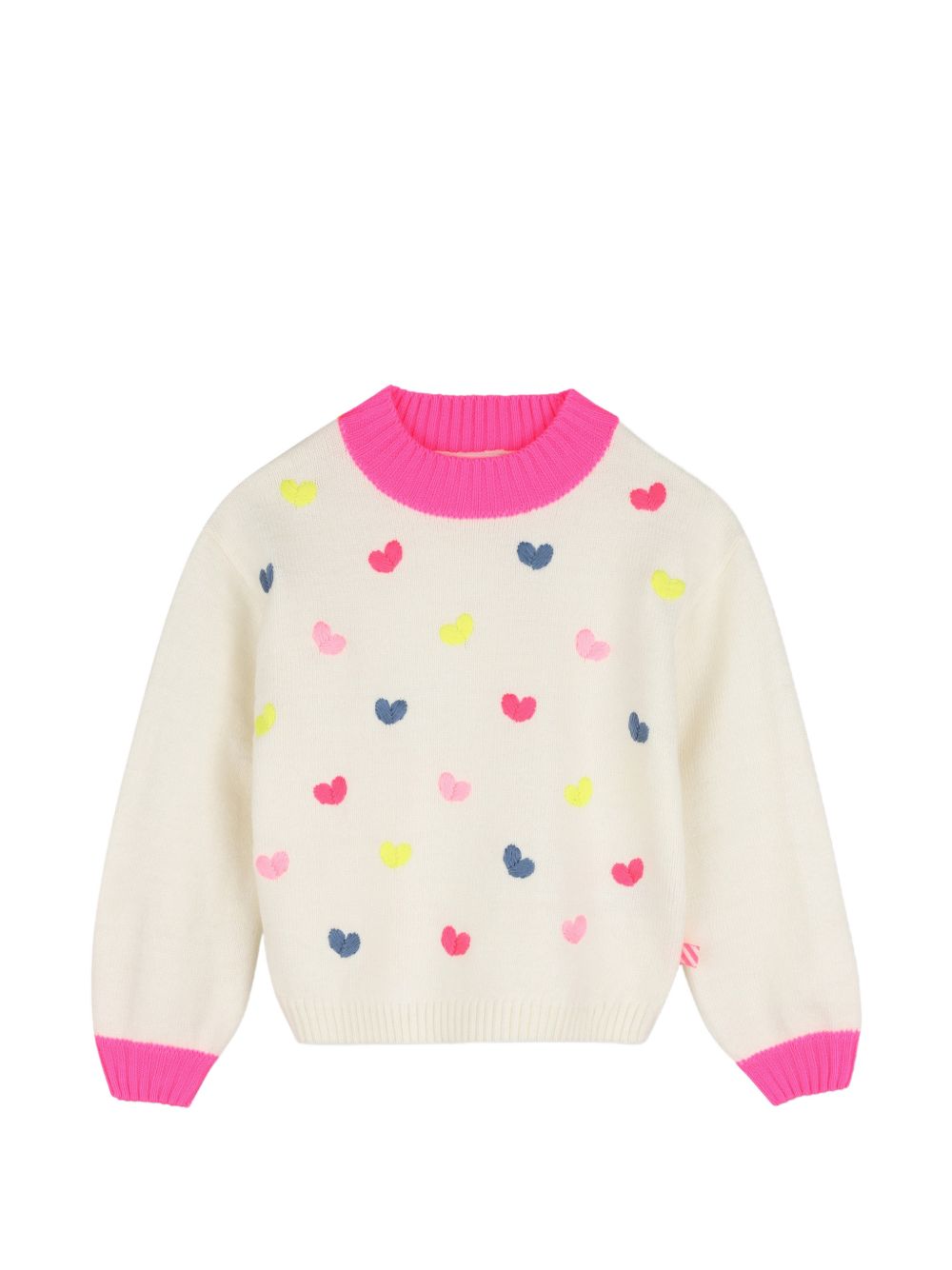Maglione in maglia con ricamo a cuore multicolore sul davanti, bordi in costina a contrasto. U22472 121 BILLIE BLUSH KIDS 
