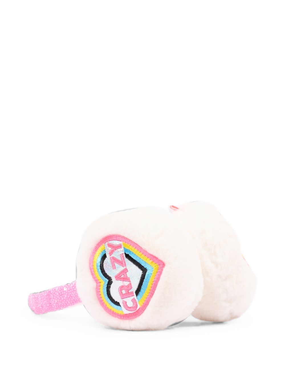Fake fur earmuffs. Cuore ricamato badge con aspect metalic threads. Frame in plastic con paillettes. A righe woven label. U22495 121 BILLIE BLUSH KIDS 