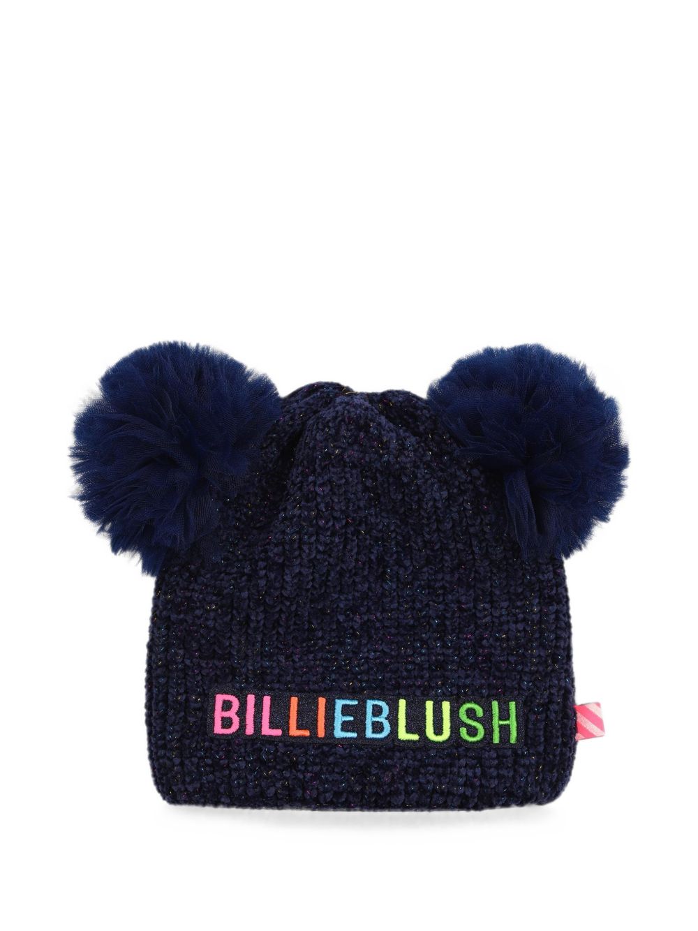 Beanie con mesh double pompoms. Double layer knit, fantasia thread "chenille" e metal aspect threads. Ricamo e glitter badge. A righe woven label on side. Composition : polyester. U22504 85T BILLIE BLUSH KIDS 