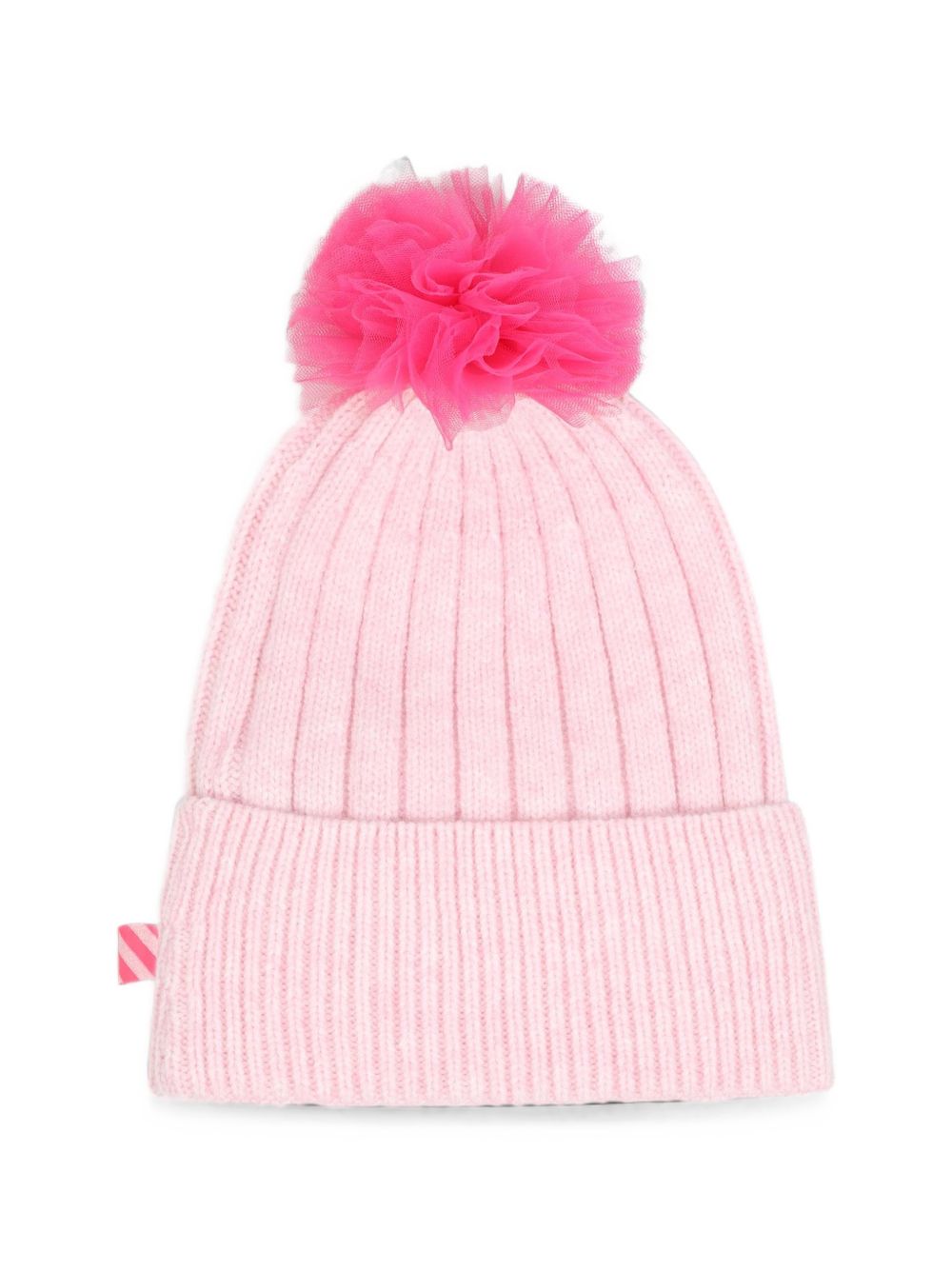 Beanie con mesh pompom. Paillettes e multicolor iridescent badge. Big costina knit. A righe woven label on side. Composition : pc / pl / ny. U22505 475 BILLIE BLUSH KIDS 