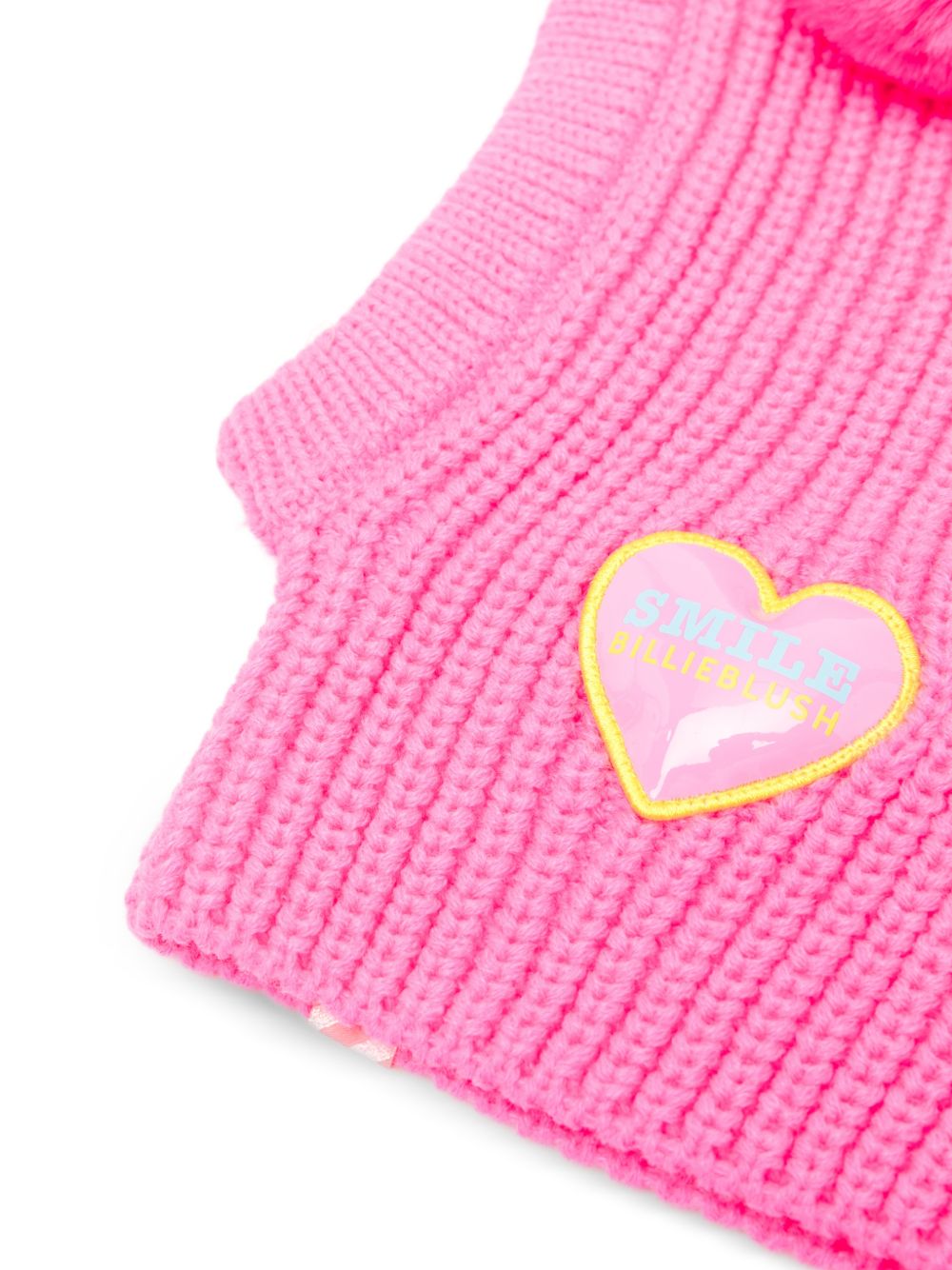 Ampio cappuccio, big costina knit e eco-pelliccia pompom. Fantasia badge in volume. A righe woven label on side. Composition : acrylic. U22507 47A BILLIE BLUSH KIDS 