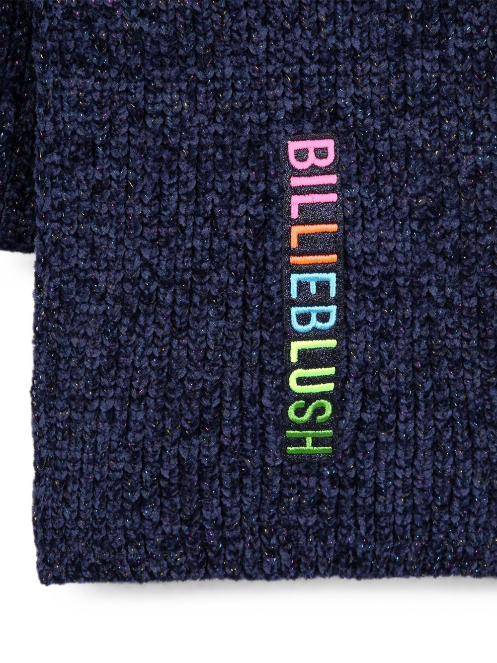 Scarf, knit fantasia thread "chenille" e metal aspect threads. Ricamo e glitter badge. A righe woven label on side. Composition : polyester. T1=110x18 t2=130x19 t3=150x20 cm. U22519 85T BILLIE BLUSH KIDS 