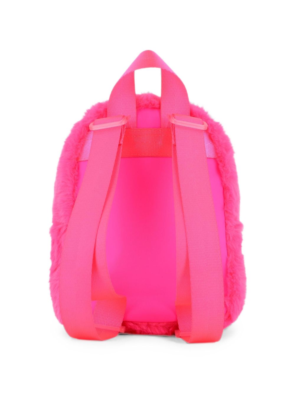 Small backpack. Eco-pelliccia e glitter clear material. Letters illustrations con gum effect. Regolabile spalla straps. Chiusura con zip, cord pullers con colored finishing. A righe woven label. Dimensions : 24x17x10 cm. U22534 47A BILLIE BLUSH KIDS 