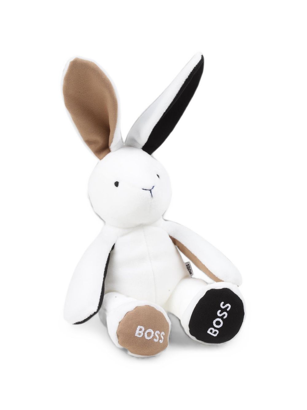 Polyester eco-pelliccia cuddly toy, branded embroideries under feet, branded woven label sul retro. Dimensions : 40 cm length (standing position e ears up) 17 cm height (sitting position e ears down). Sold in a zipped pouch J51013 10P BOSS KIDSWEAR 