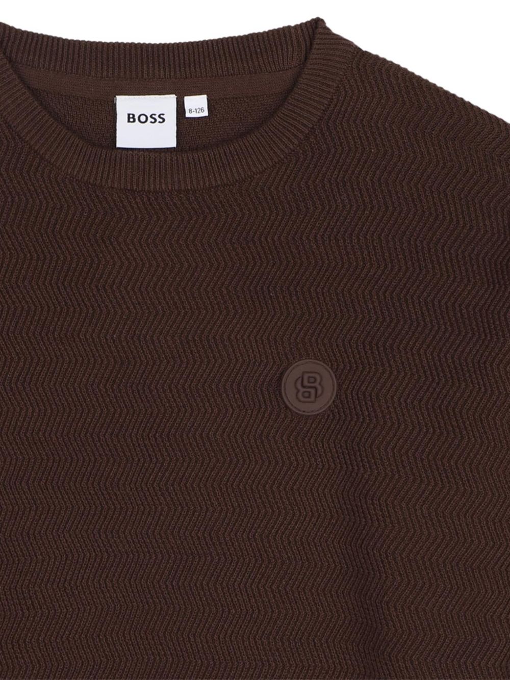 Knit felpa con fantasia stitch patterns. Double b rubber badge sul chest. Raiser boss. J53392 343 BOSS KIDSWEAR 