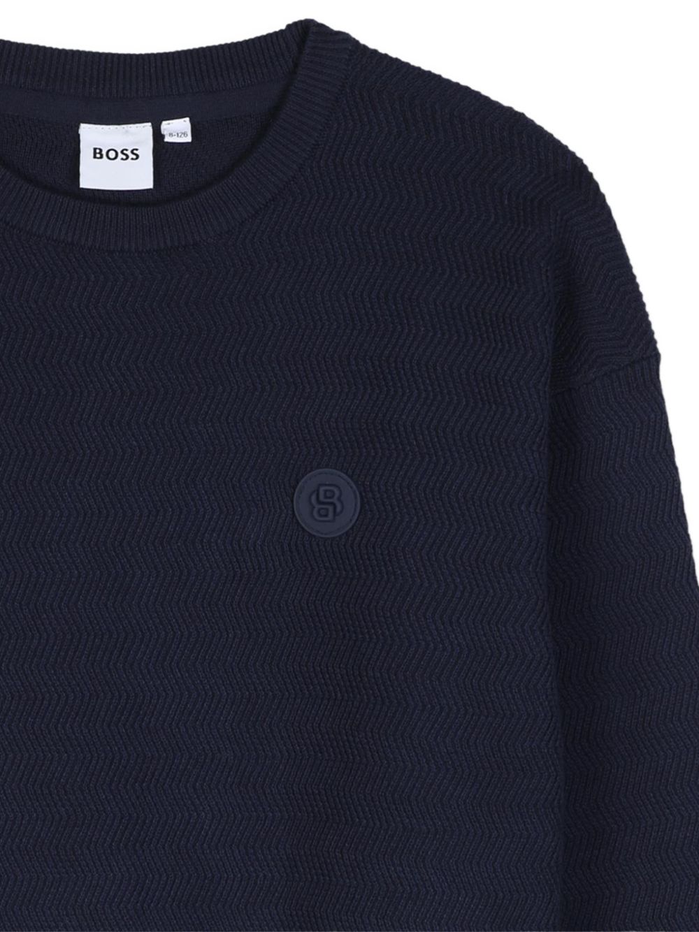 Knit felpa con fantasia stitch patterns. Double b rubber badge sul chest. Raiser boss. J53392 849 BOSS KIDSWEAR 