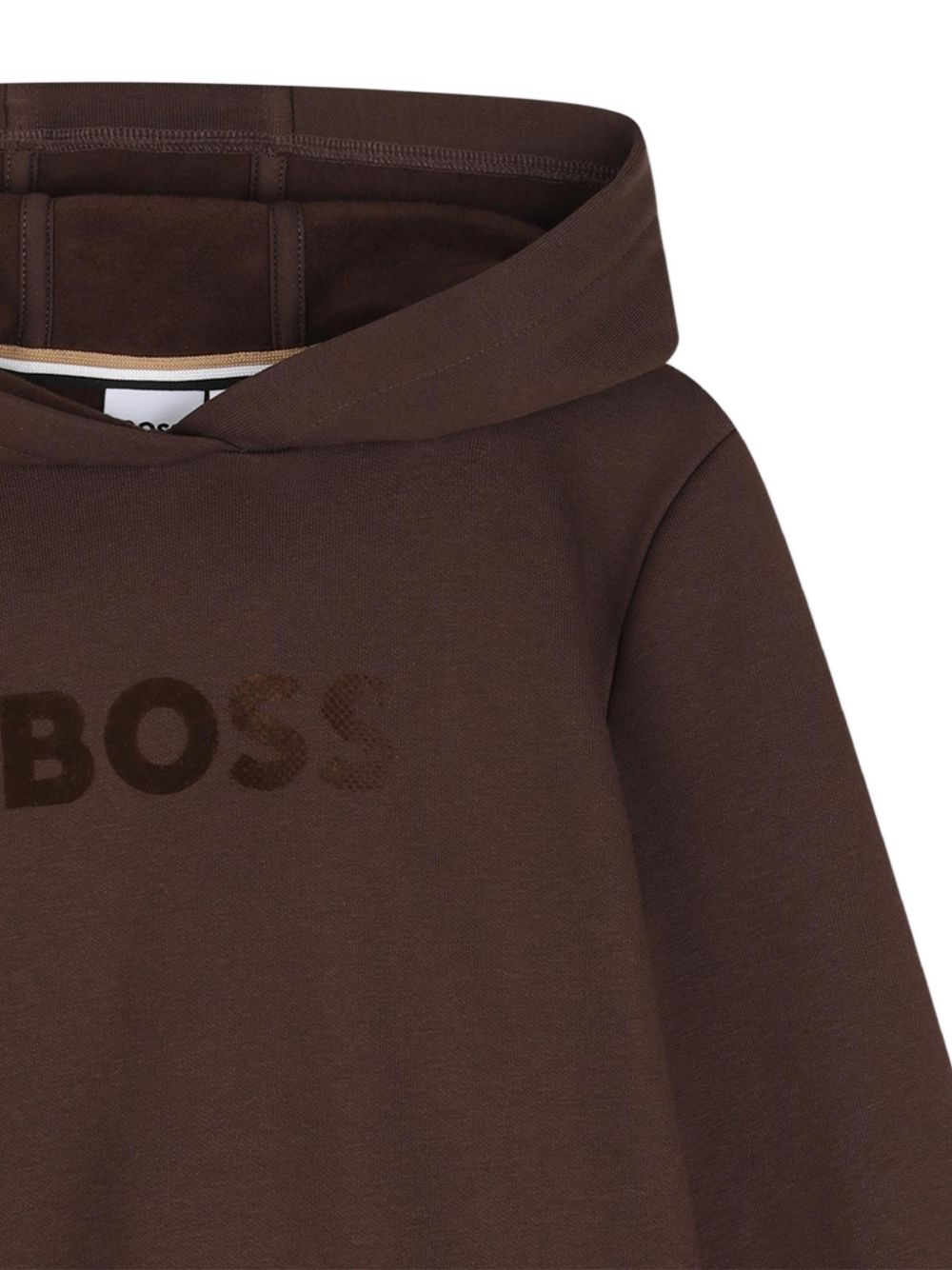 Con cappuccio sweatshirt in fleece, cotton, polyester. Large boss flock logo centered on chest. Davanti tasca. J53400 343 BOSS KIDSWEAR 