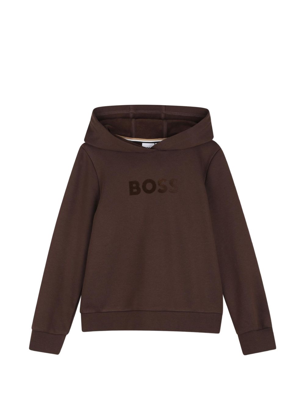 Con cappuccio sweatshirt in fleece, cotton, polyester. Large boss flock logo centered on chest. Davanti tasca. J53400 343 BOSS KIDSWEAR 