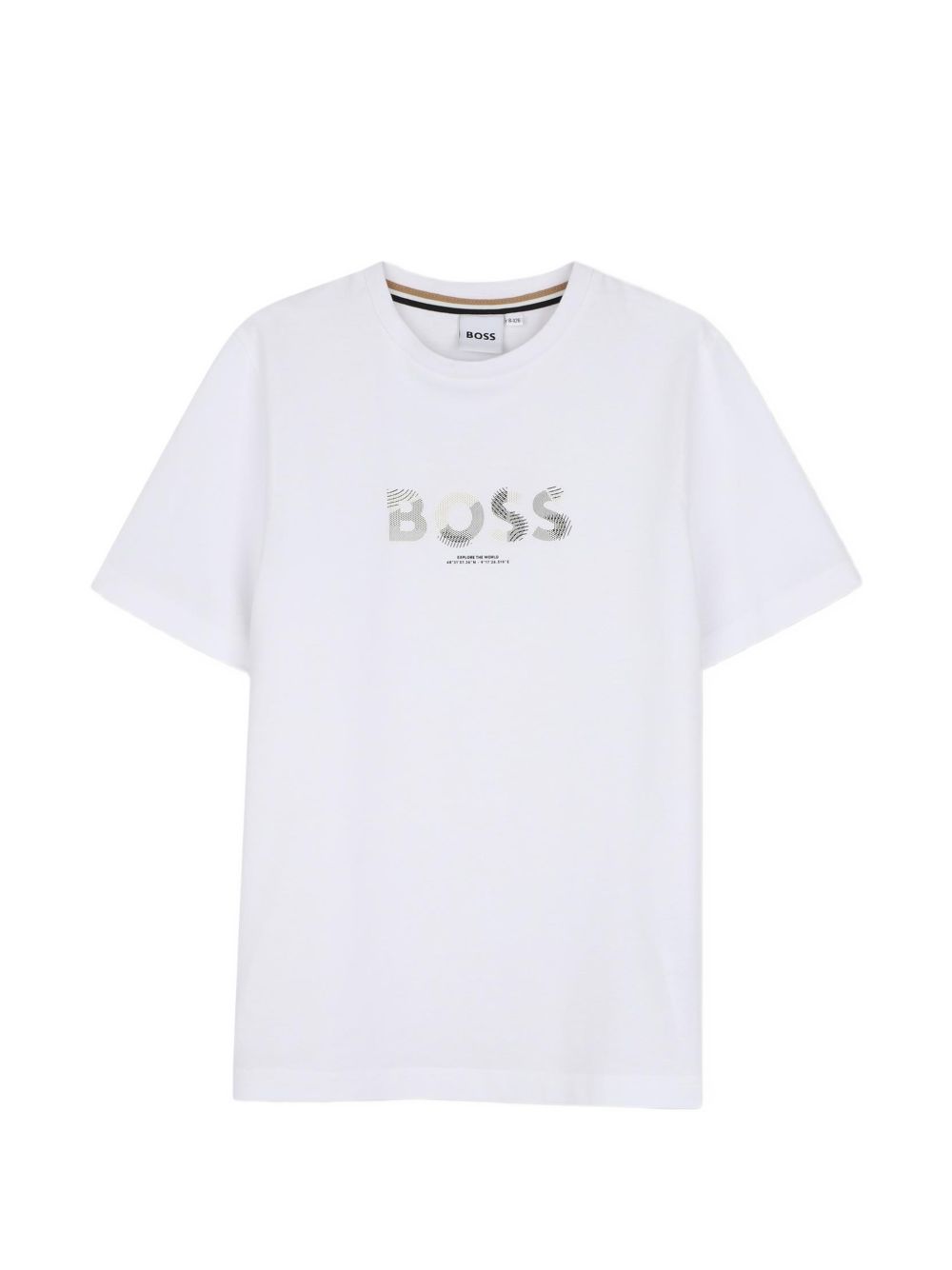 Short-sleeved cotton jersey t-shirt. Reworked boss logo centered on chest. J53404 10P BOSS KIDSWEAR 