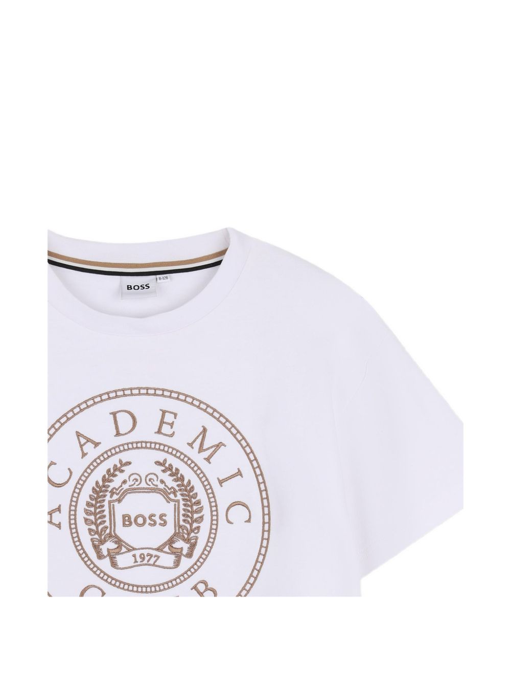 Retro to school - short-sleeved interlock tee con ricamo centered on chest. Woven label on fondo left. Vestibilità morbida. J53411 10P BOSS KIDSWEAR 