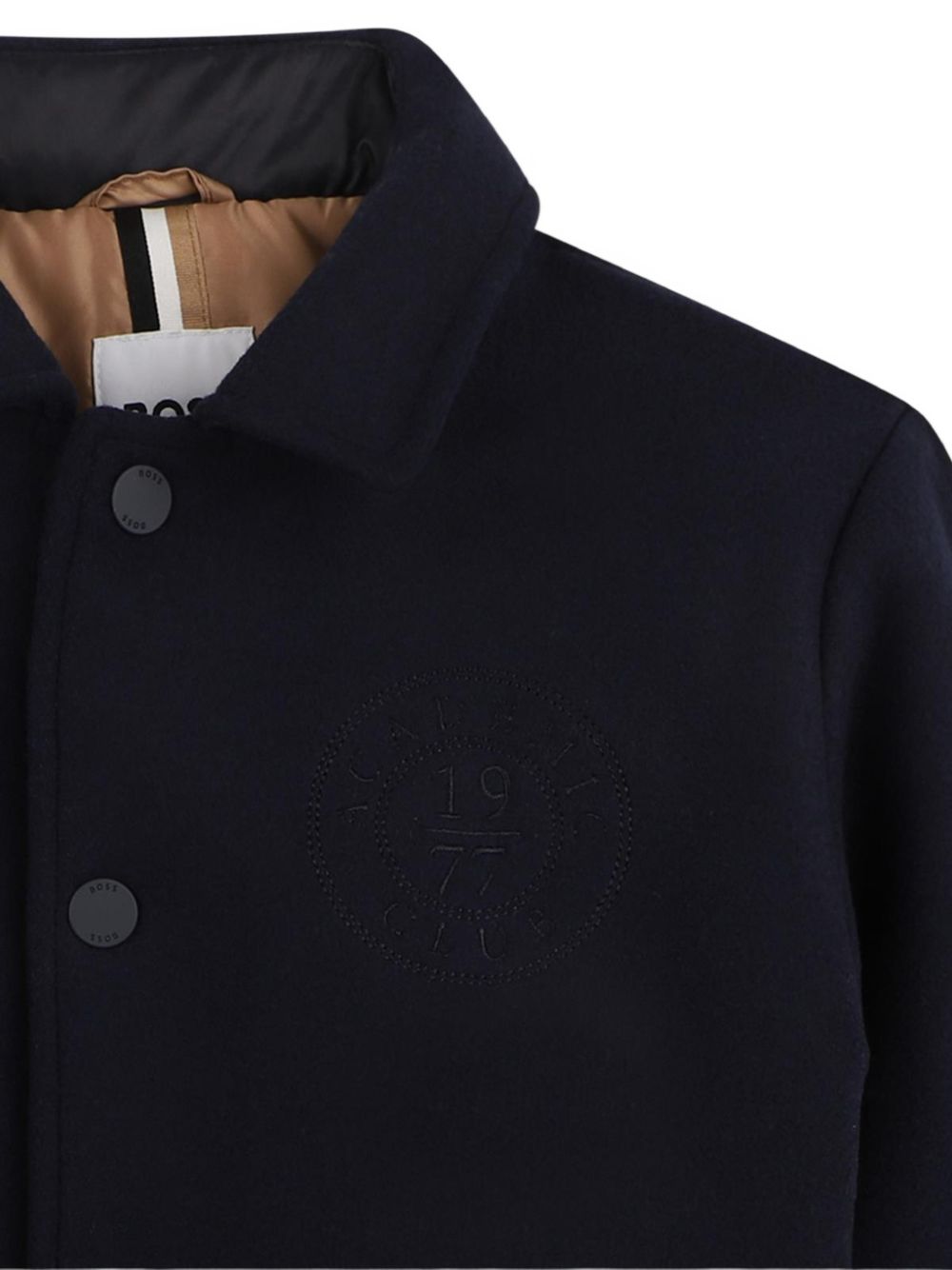 Wool jacket. Boss retro to school logo. Chiusura con bottoni automatici. 2 piped tasche. Woven boss label sul manica. J53429 849 BOSS KIDSWEAR 