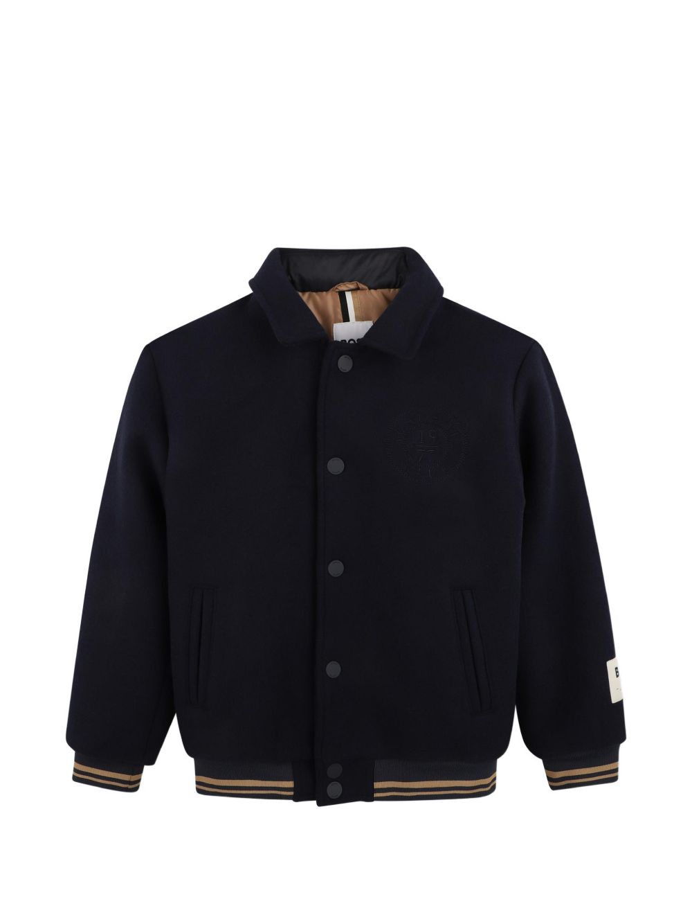 Wool jacket. Boss retro to school logo. Chiusura con bottoni automatici. 2 piped tasche. Woven boss label sul manica. J53429 849 BOSS KIDSWEAR 