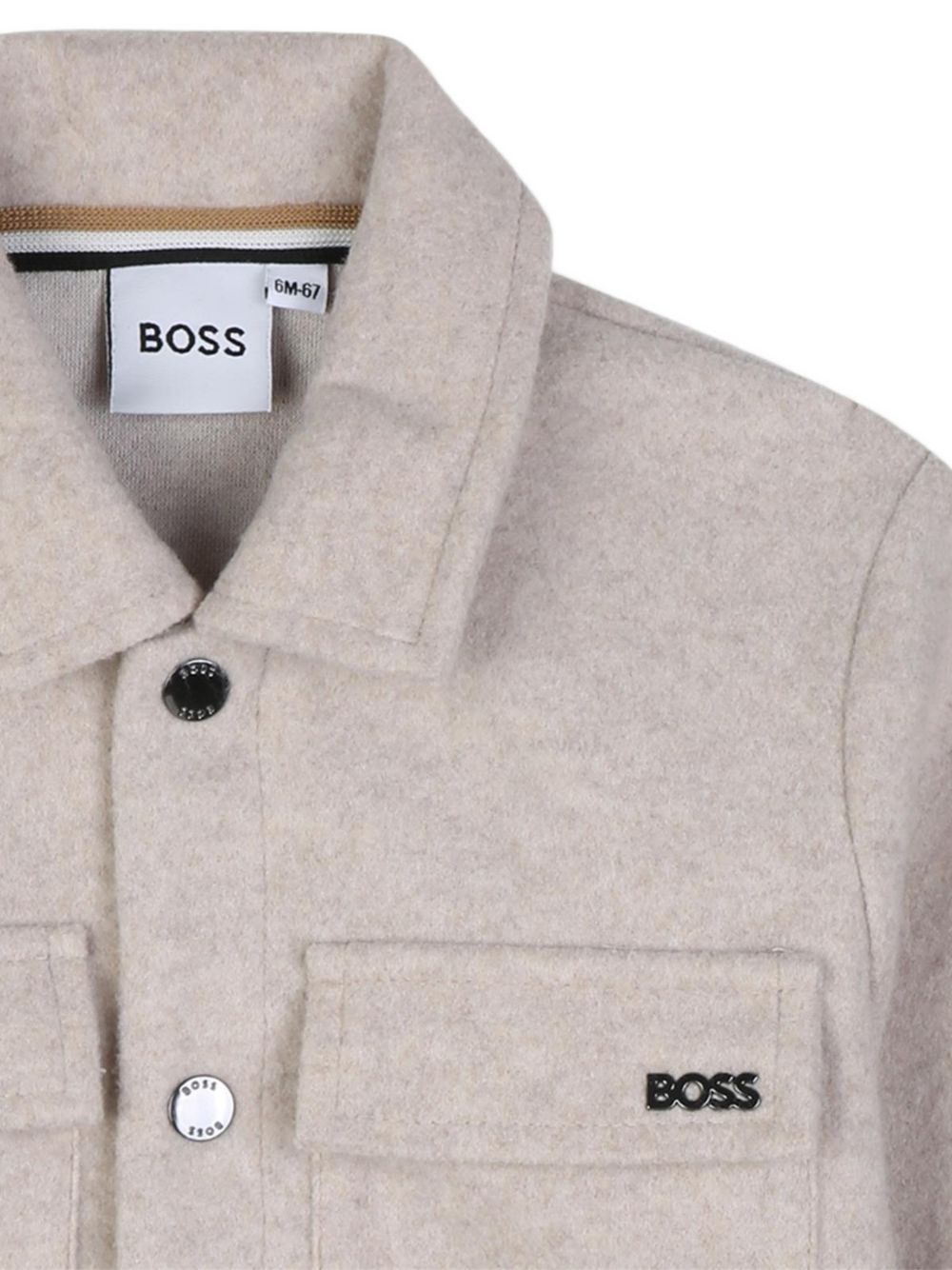 Mélange flannel jacket. Two davanti flap tasche. Chiusura con bottoni automatici. Boss logo sul tasca flap. Raiser boss. Goes con pantaloni j53469. J53477 B51 BOSS KIDSWEAR 