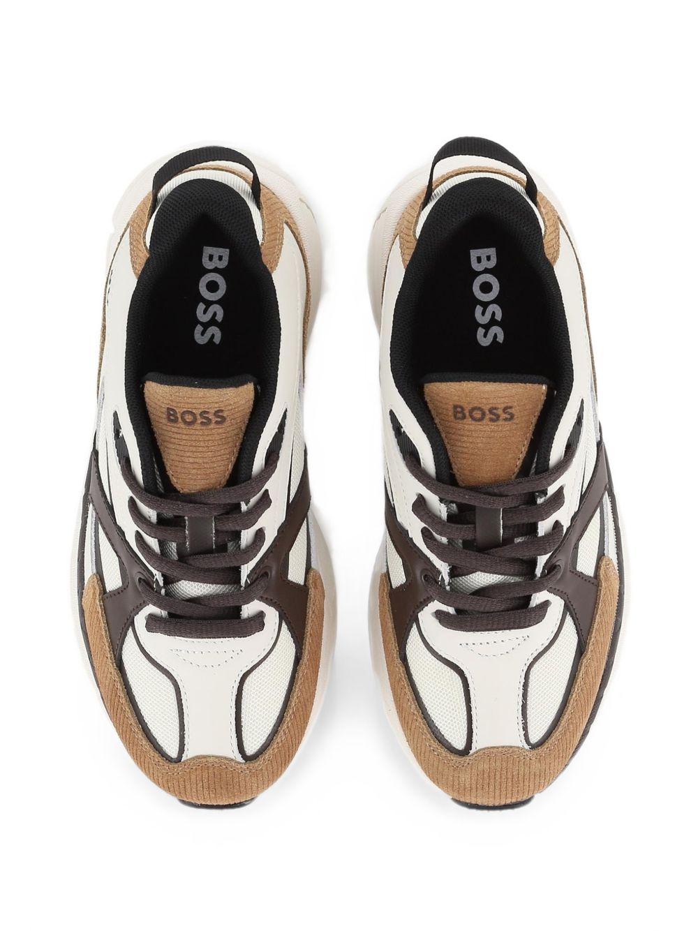Sneakers in mix material cow leather e mesh. Brand by rubber badge on side. Lace up chiusura. Fodera in mesh. Insole in breathable microfiber. Outsole in eva con abrasion area in tpr. Mineral tanning. J53527 343 BOSS KIDSWEAR 