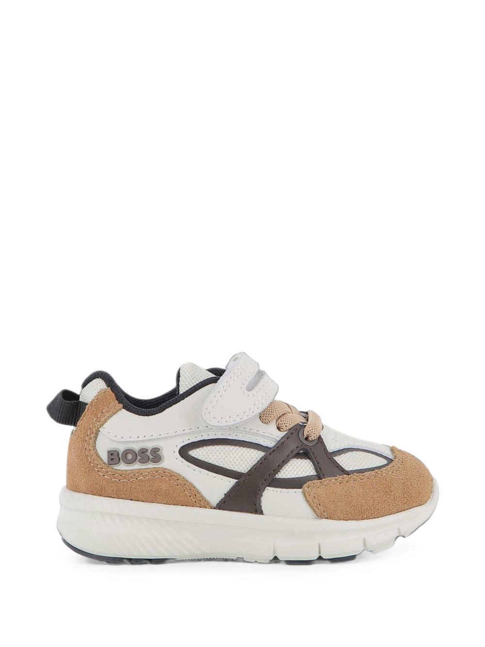 Sneakers in cow leather e mesh. Brand in rubber on side. Elastico lace chiusura e hook e loop fastener. Fodera in mesh. Insole in breathable microfiber. Outsole in eva con abrasion area in tpr. Mineral tanning. J53545 343 BOSS KIDSWEAR 