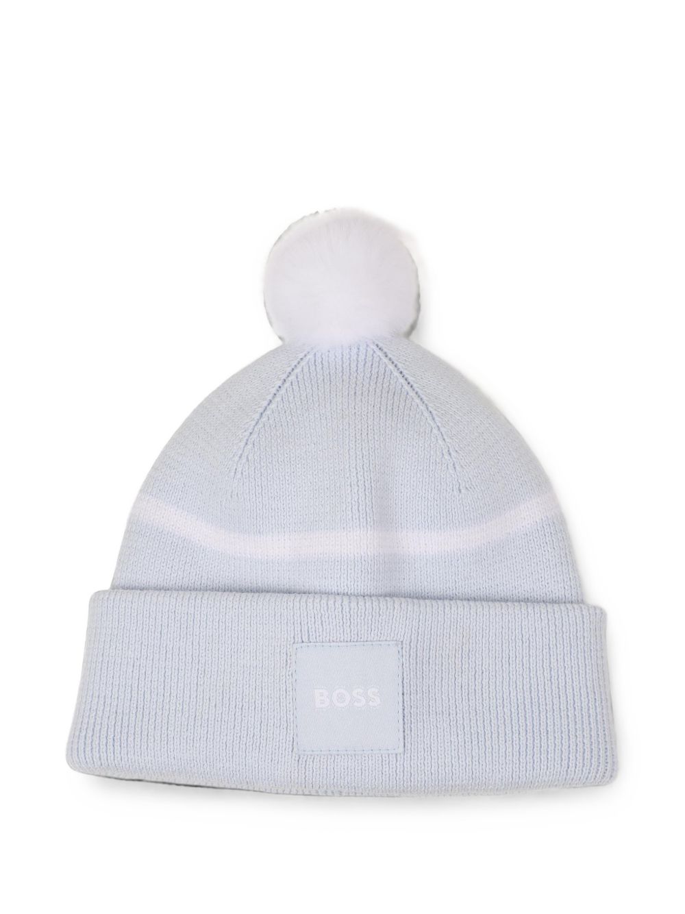 Knit beanie in double layer con pompom. Branded woven label. 100% cotton from organic farming. J53566 771 BOSS KIDSWEAR 
