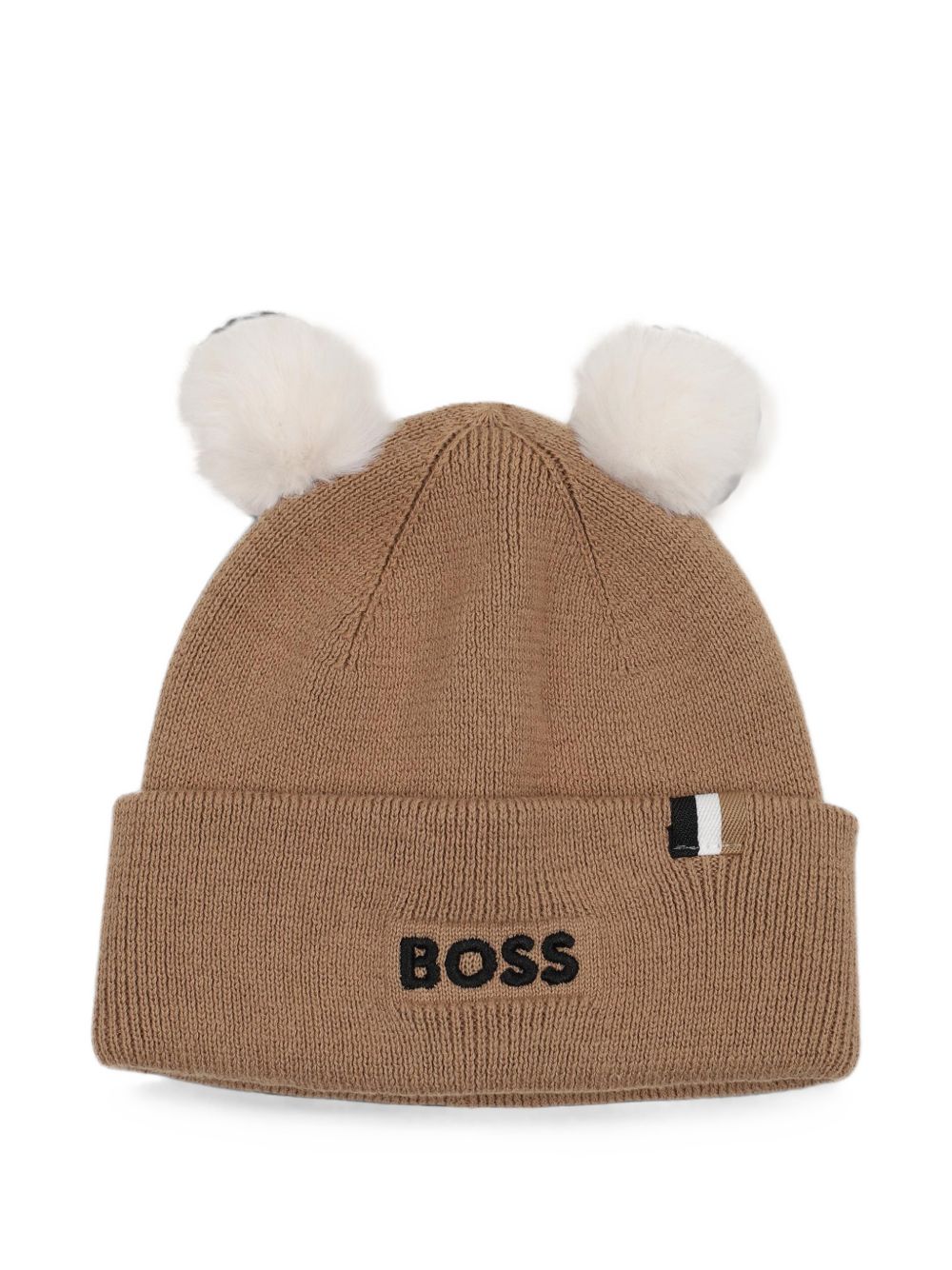 Knit beanie in double layer con pompom. Branded ricamo. Woven label con iconic stripes. J53567 269 BOSS KIDSWEAR 
