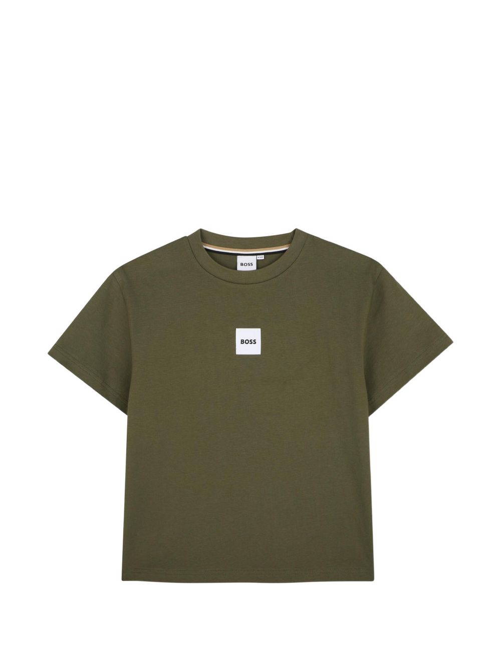 Short-sleeved jersey t-shirt, cotton. Woven label centered sul chest. Vestibilità morbida. J53604 63D BOSS KIDSWEAR 