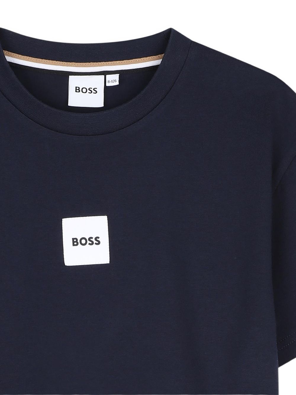 Short-sleeved jersey t-shirt, cotton. Woven label centered sul chest. Vestibilità morbida. J53604 849 BOSS KIDSWEAR 