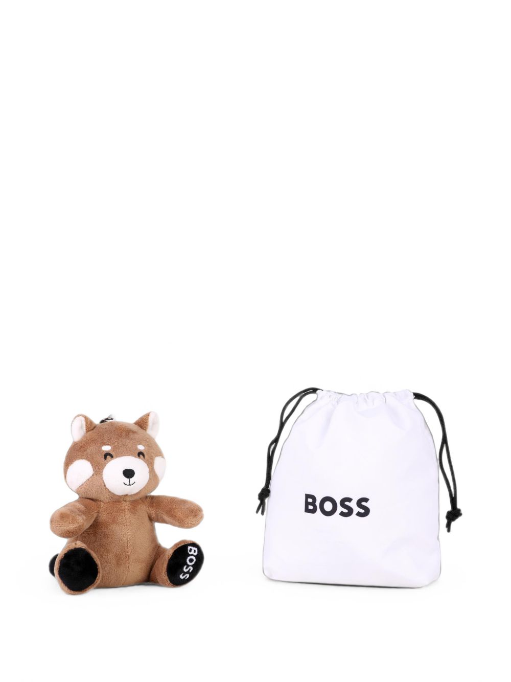 Red panda soft toy key ring in eco-pelliccia. Ricamo below foot. Dimension sit : 14,5 cm heigth x 12 tail to feet cm. Sold in a branded woven bag. J53621 269 BOSS KIDSWEAR 