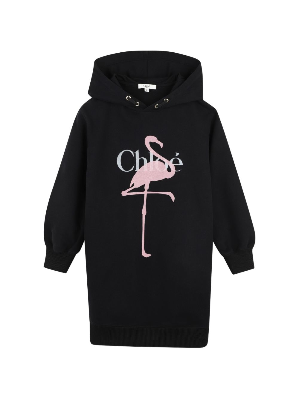 Hodded vestito in cotone garzato, containing cotton from organic farming, fantasia illusration branded con chloé logo printed on davanti. C21245 09B CHLOE KIDS 