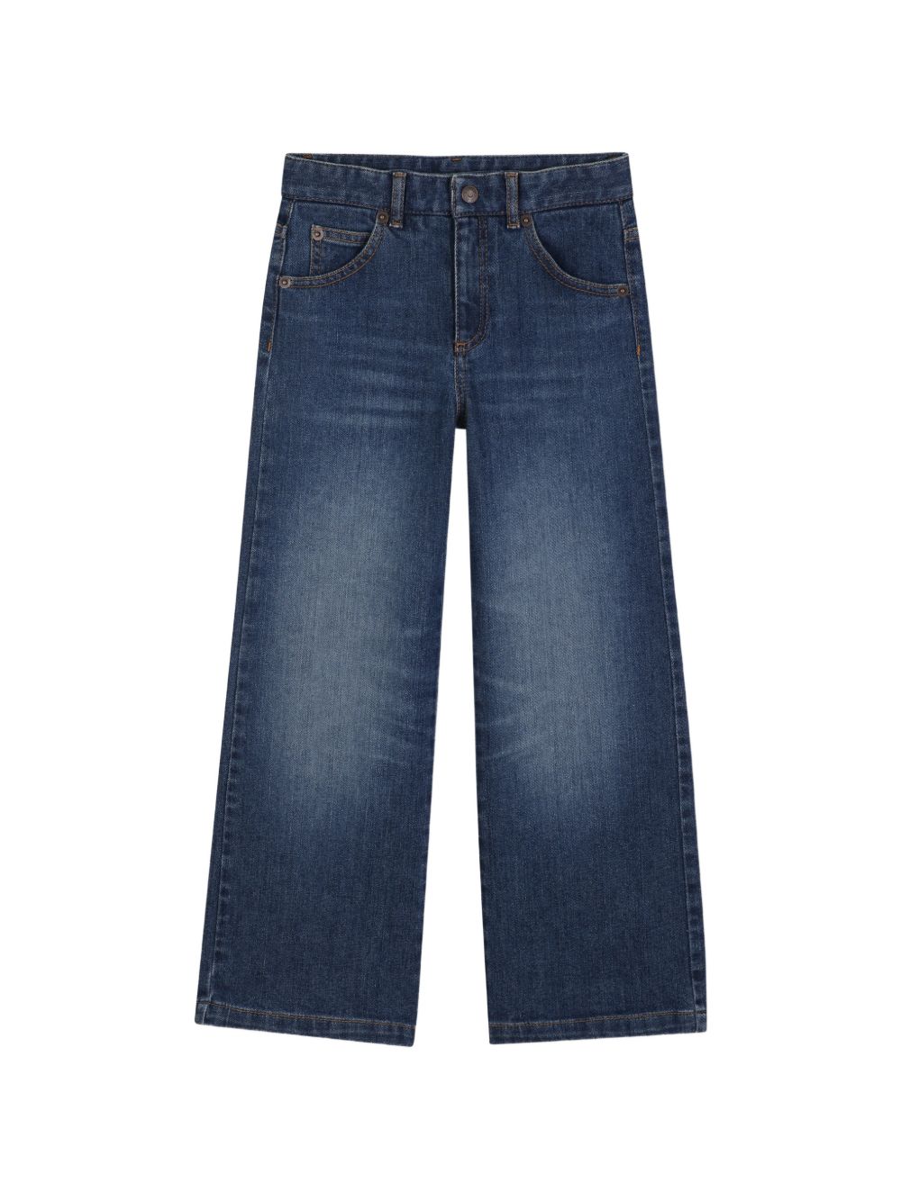 Five-tasche pantaloni in denim, containing cotton from organic farming, chloe label in cow leather, vegetal tanning, on retro, vita regolabile con inside elastico band. C21269 Z10 CHLOE KIDS 