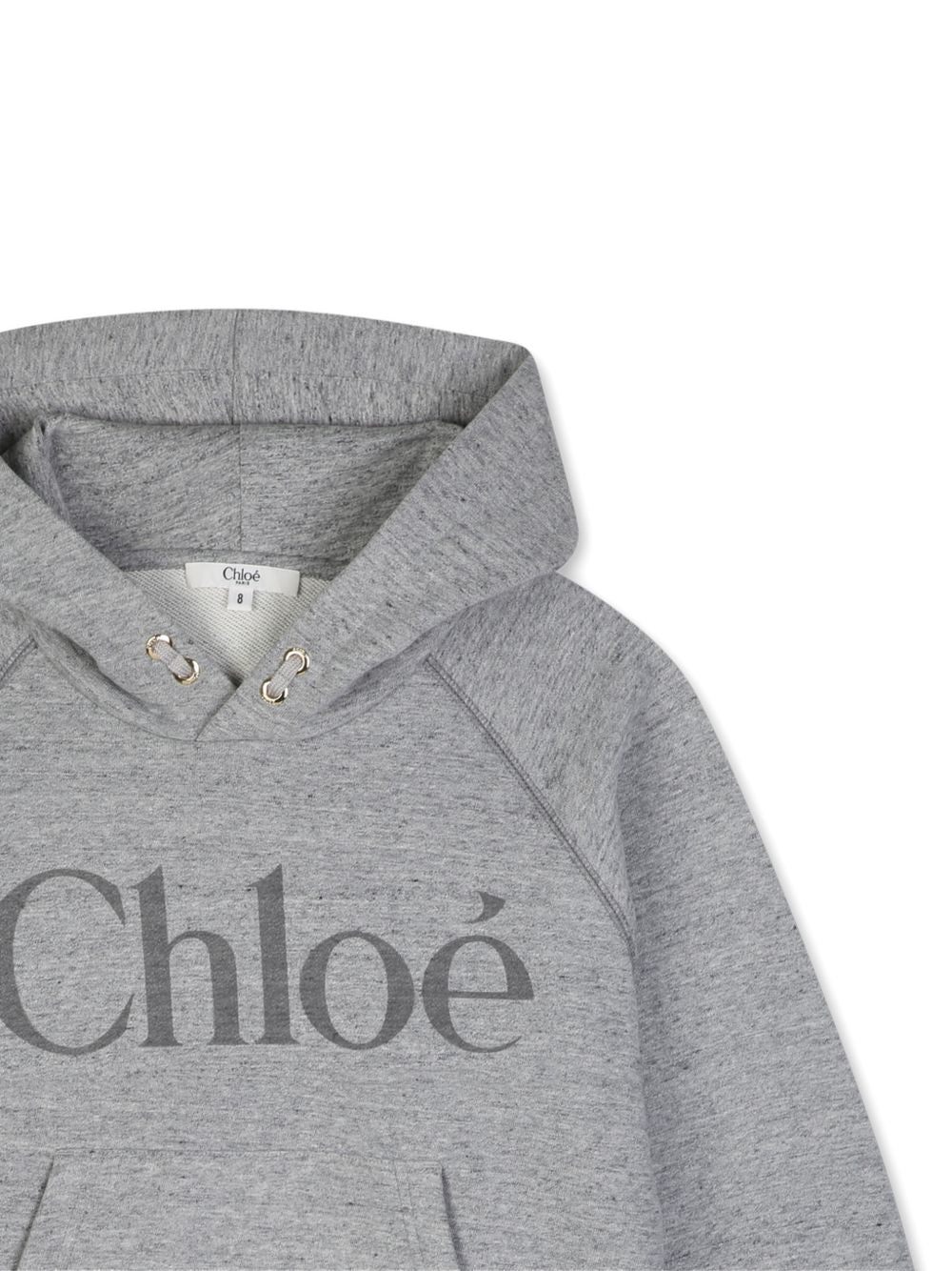 Hoodie in marled cotone garzato containing cotton from organic farming, kangaroo tasca, printed chloé logo on davanti. C21284 M07 CHLOE KIDS 