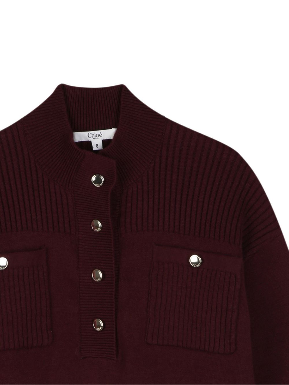 High collar in maglia felpa 80% containing cotton from organic farming 20% cashmere filato, chloé gold metal plate on davanti. C21399 94E CHLOE KIDS 