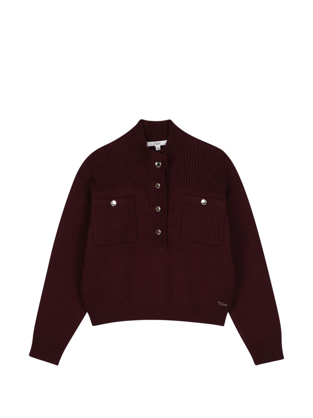 High collar in maglia felpa 80% containing cotton from organic farming 20% cashmere filato, chloé gold metal plate on davanti. C21399 94E CHLOE KIDS 